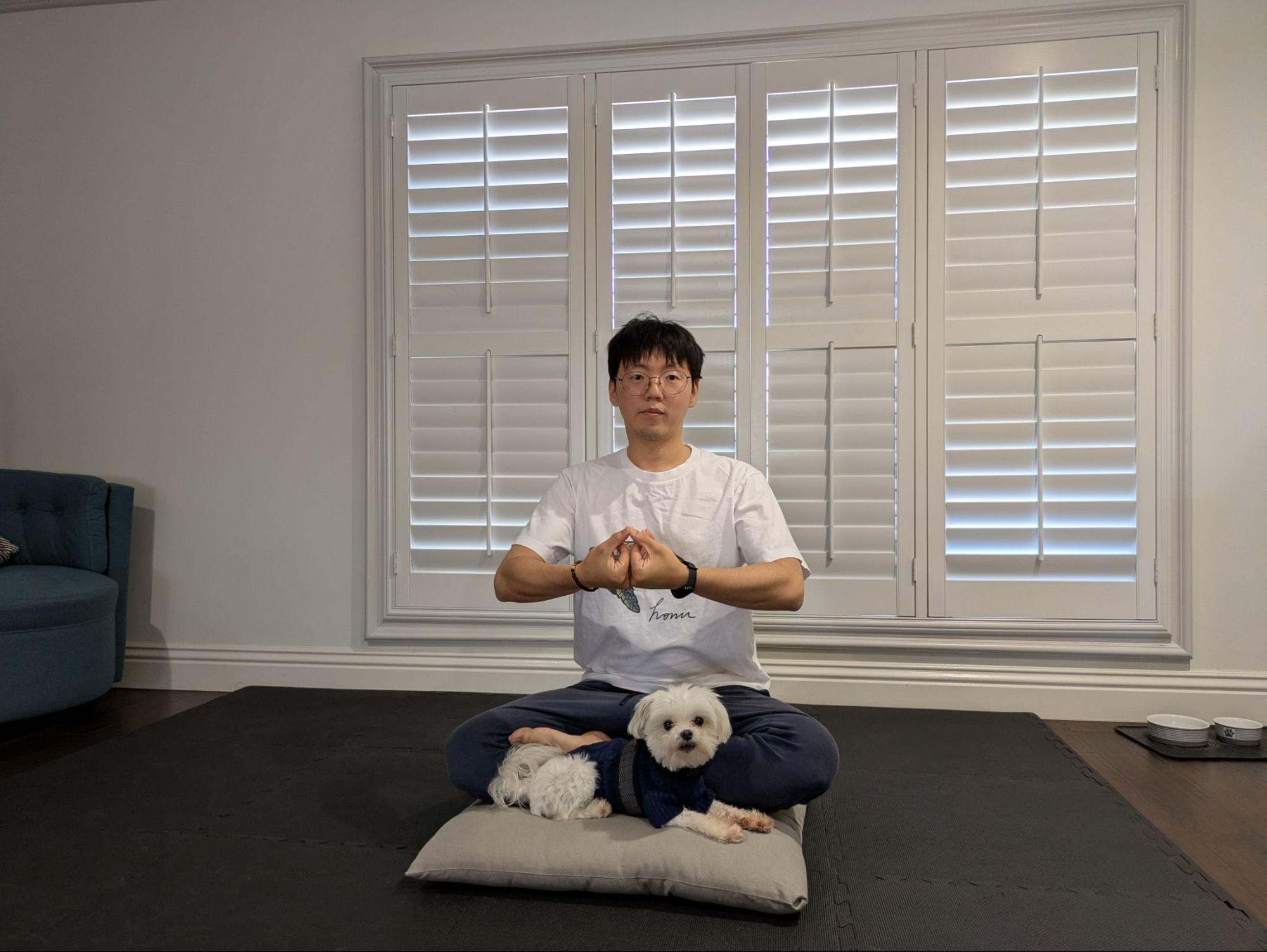 Complete meditation posture with dog